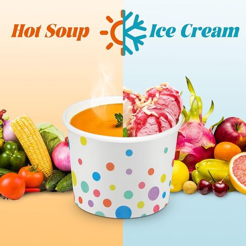 Aodaer 60 Pcs Pastel Ice Cream Cups with Rainbow Polka Dots 8oz Disposable Paper Yogurt Dessert Bowls Snack Bowls Party Supplies Treat Cups for Sundae Bar Snack Soup in Saudi Arabia