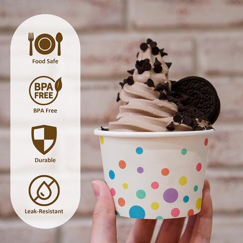 Aodaer 60 Pcs Pastel Ice Cream Cups with Rainbow Polka Dots 8oz Disposable Paper Yogurt Dessert Bowls Snack Bowls Party Supplies Treat Cups for Sundae Bar Snack Soup in Saudi Arabia
