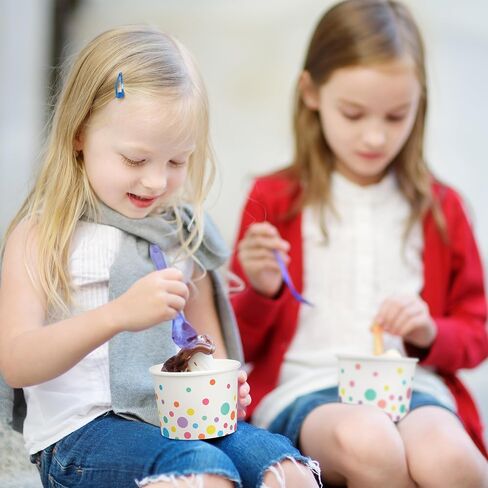 Aodaer 60 Pcs Pastel Ice Cream Cups with Rainbow Polka Dots 8oz Disposable Paper Yogurt Dessert Bowls Snack Bowls Party Supplies Treat Cups for Sundae Bar Snack Soup in Saudi Arabia