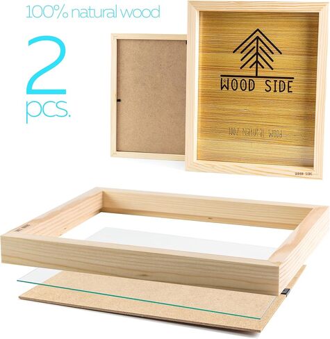 Wooden Picture Frames 8x10 Inch with Real Glass - Set of 2-100% eco Unfinished Wood - Thick Borders - Natural Wood Color for Wall mounting and Tabletop Photo Frame in Saudi Arabia