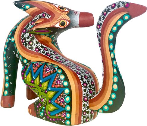ALKIMIA INC Mexican Alebrije Seated Coyote Wood Carving Handcrafted Sculpture (Black) in Saudi Arabia
