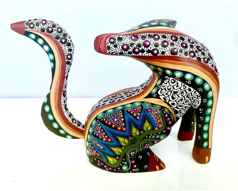 ALKIMIA INC Mexican Alebrije Seated Coyote Wood Carving Handcrafted Sculpture (Black) in Saudi Arabia