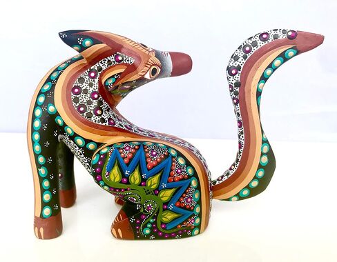 ALKIMIA INC Mexican Alebrije Seated Coyote Wood Carving Handcrafted Sculpture (Black) in Saudi Arabia