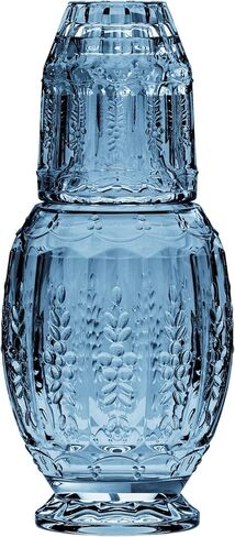 Elle Decor Vintage Bedside Water Carafe with Tumbler Glass – Elegant Pitcher and Matching Drinking Cup Doubles As Lid (Blue) in Saudi Arabia