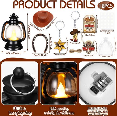 Ferraycle 96 Pcs Cowboy Party Favors Set Include Cowboy Hats Mini Lantern Decoration Mini Horseshoes Key Chains Cowboy Tags with Gift Bags for Western Cowboy Goodie Bags Stuffers Party Supplies in Saudi Arabia