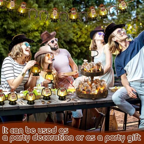 Ferraycle 96 Pcs Cowboy Party Favors Set Include Cowboy Hats Mini Lantern Decoration Mini Horseshoes Key Chains Cowboy Tags with Gift Bags for Western Cowboy Goodie Bags Stuffers Party Supplies in Saudi Arabia