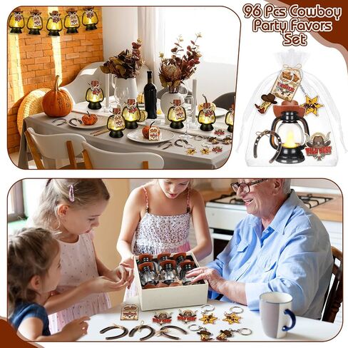 Ferraycle 96 Pcs Cowboy Party Favors Set Include Cowboy Hats Mini Lantern Decoration Mini Horseshoes Key Chains Cowboy Tags with Gift Bags for Western Cowboy Goodie Bags Stuffers Party Supplies in Saudi Arabia