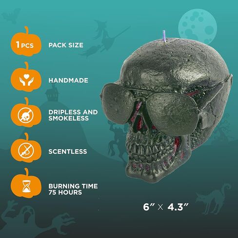 CANDWAX 6x4.3 inch Black Red Skull Candle - Ideal as Spell Candles and Halloween Candles - Themed Candles for Spooky Halloween Decorations - Red Inside, Big Size in Kuwait