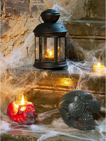 CANDWAX 6x4.3 inch Black Red Skull Candle - Ideal as Spell Candles and Halloween Candles - Themed Candles for Spooky Halloween Decorations - Red Inside, Big Size in Kuwait