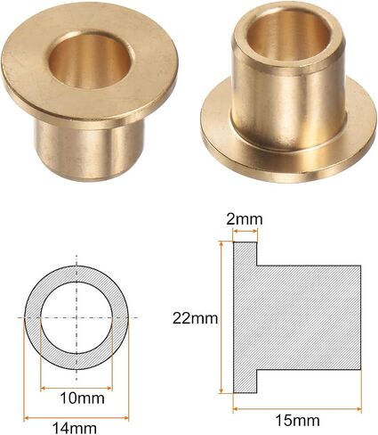 HARFINGTON 2pcs Flange Bearing Sleeve 10mm Bore 14mm OD 15mm Length 2mm Flange Thickness Bronze Bushing Self-Lubricating Bushings Sleeve for Industrial Equipment in Saudi Arabia