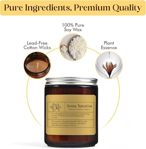 Vanilla Scented Candles 2-Pack Set | 16oz Soy Wax | 60-Hour Burn Time | Home Odor Eliminator & Stress Relief | Natural Aromatherapy for Relaxation & Ambience in Saudi Arabia