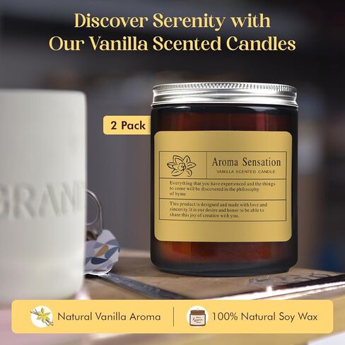Vanilla Scented Candles 2-Pack Set | 16oz Soy Wax | 60-Hour Burn Time | Home Odor Eliminator & Stress Relief | Natural Aromatherapy for Relaxation & Ambience in Saudi Arabia