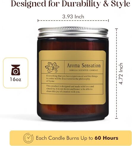 Vanilla Scented Candles 2-Pack Set | 16oz Soy Wax | 60-Hour Burn Time | Home Odor Eliminator & Stress Relief | Natural Aromatherapy for Relaxation & Ambience in Saudi Arabia
