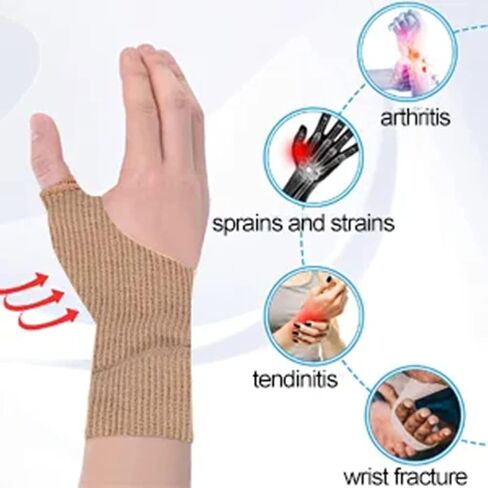 Beige Wrist HandWrist,1 Pair Beige Wrist Hand Support Gloves Thumb Hand Wrist Support Strap Glove Elastic Brace Sleeve Sports Bandage Wrap Pain Relief Artritis Reumatoide Gloves manopla para el dolor in Saudi Arabia