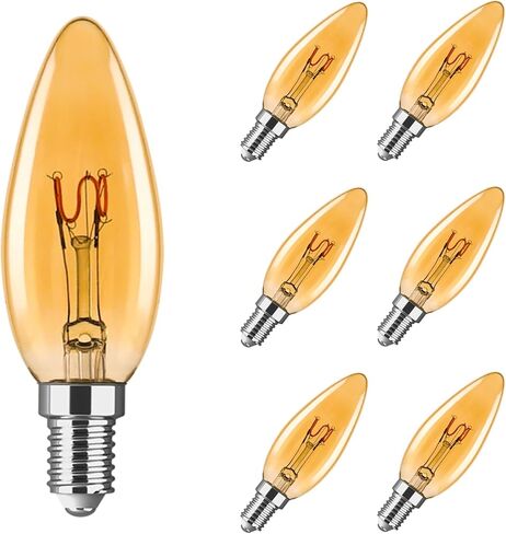 استبدال مصابيح الشمعدانات AMDTU E12 بقدرة 20 وات 25 وات، مصابيح إضاءة LED فائقة النحافة E12 قابلة للتعتيم، لمبة ضوء شمعة الثريا 2000 كلفن دافئة وناعمة، شمعدان كهرماني من النوع B لمبة إضاءة 2 وات، 6 عبوات in Kuwait