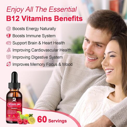 Vitamin B12 Liquid - Vitamin B12 Sublingual Liquid Drops | Methylcobalamin B12,10000mcg Formula with Vitamin B9, Vitamin D3, Calcium | Vegan B12 Vitamins Support Energy & Mood, Memory, Immune System in Saudi Arabia