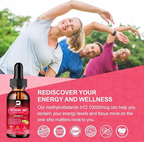 Vitamin B12 Liquid - Vitamin B12 Sublingual Liquid Drops | Methylcobalamin B12,10000mcg Formula with Vitamin B9, Vitamin D3, Calcium | Vegan B12 Vitamins Support Energy & Mood, Memory, Immune System in Saudi Arabia