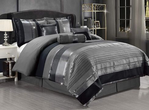 4 Piece Chenille/Woven Jacquard Grey/Gray Silver Stripe Curtain Set 108 inch Wide X 84 inch Long (2 Window Panels, 2 Ties) in Saudi Arabia