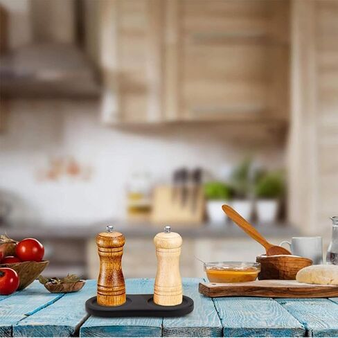 GORGECRAFT Salt and Pepper Mill Tray Wooden Pepper Grinder Rest Holder Dining Table Protector Shakers Salt Accessories for 2 Mills Kitchen Storage Home Decoration Crafts Black 6.3x3.19inch in Saudi Arabia