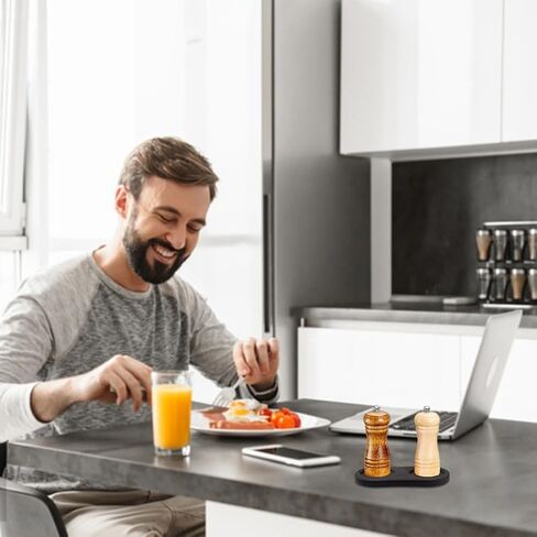 GORGECRAFT Salt and Pepper Mill Tray Wooden Pepper Grinder Rest Holder Dining Table Protector Shakers Salt Accessories for 2 Mills Kitchen Storage Home Decoration Crafts Black 6.3x3.19inch in Saudi Arabia