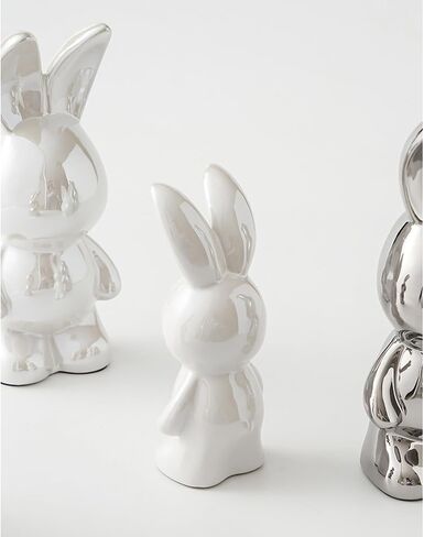 Silver Rabbit Statue Figurine, 7 Inch, Ceramic Home Decor Animal Sculpture Accent for Shelves, Statue Gifts for Birthday Christmas Valentine in Saudi Arabia