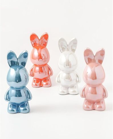 Silver Rabbit Statue Figurine, 7 Inch, Ceramic Home Decor Animal Sculpture Accent for Shelves, Statue Gifts for Birthday Christmas Valentine in Saudi Arabia