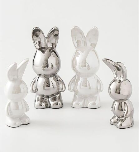 Silver Rabbit Statue Figurine, 7 Inch, Ceramic Home Decor Animal Sculpture Accent for Shelves, Statue Gifts for Birthday Christmas Valentine in Saudi Arabia