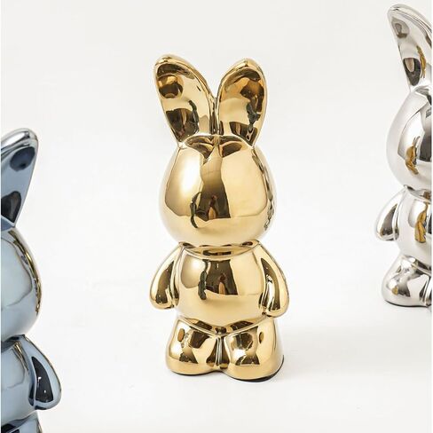 Silver Rabbit Statue Figurine, 7 Inch, Ceramic Home Decor Animal Sculpture Accent for Shelves, Statue Gifts for Birthday Christmas Valentine in Saudi Arabia