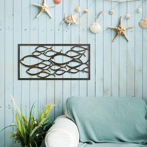 Pinetree Art سمكة كبيرة معدنية جدار الفن ديكور جدار الشاطئ الساحلي الحديث 3D الجوف خارج تصميم خمر جدار الفن البحري للمنزل غرفة المعيشة بحيرة منزل ديكور منزل الشاطئ (الأسماك، 15.7 "× 31.5") in Kuwait