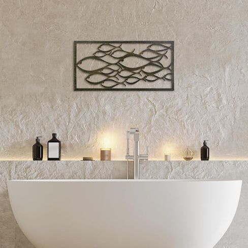 Pinetree Art سمكة كبيرة معدنية جدار الفن ديكور جدار الشاطئ الساحلي الحديث 3D الجوف خارج تصميم خمر جدار الفن البحري للمنزل غرفة المعيشة بحيرة منزل ديكور منزل الشاطئ (الأسماك، 15.7 "× 31.5") in Kuwait