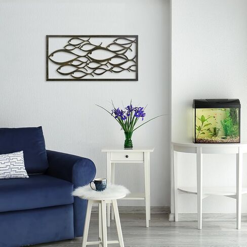 Pinetree Art سمكة كبيرة معدنية جدار الفن ديكور جدار الشاطئ الساحلي الحديث 3D الجوف خارج تصميم خمر جدار الفن البحري للمنزل غرفة المعيشة بحيرة منزل ديكور منزل الشاطئ (الأسماك، 15.7 "× 31.5") in Kuwait