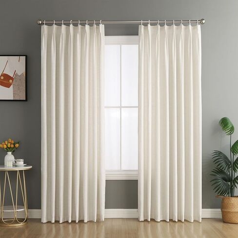 Pinch Pleated Natural Linen Curtains Darkening with pin Hooks 63 72 84 96 108 120 inches Length - Pinch Pleated Linen Panel Drapes Window Shades for Living Room Bedroom(1 Panel,72″x90″) in Saudi Arabia