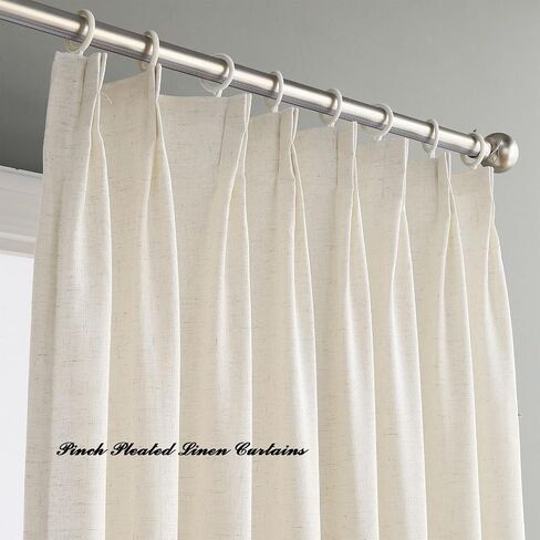 Pinch Pleated Natural Linen Curtains Darkening with pin Hooks 63 72 84 96 108 120 inches Length - Pinch Pleated Linen Panel Drapes Window Shades for Living Room Bedroom(1 Panel,72″x90″) in Saudi Arabia