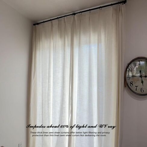 Pinch Pleated Natural Linen Curtains Darkening with pin Hooks 63 72 84 96 108 120 inches Length - Pinch Pleated Linen Panel Drapes Window Shades for Living Room Bedroom(1 Panel,72″x90″) in Saudi Arabia