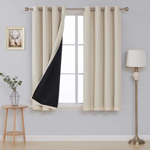 ستائر التعتيم الكاملة من الكتان الصناعي من ديكونوفو مع بطانة سوداء، ستائر بيج معزولة حراريًا وكفاءة في استخدام الطاقة لغرفة المعيشة (52 × 63 بوصة، لوحتان) in Kuwait