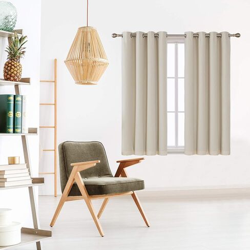 ستائر التعتيم الكاملة من الكتان الصناعي من ديكونوفو مع بطانة سوداء، ستائر بيج معزولة حراريًا وكفاءة في استخدام الطاقة لغرفة المعيشة (52 × 63 بوصة، لوحتان) in Kuwait