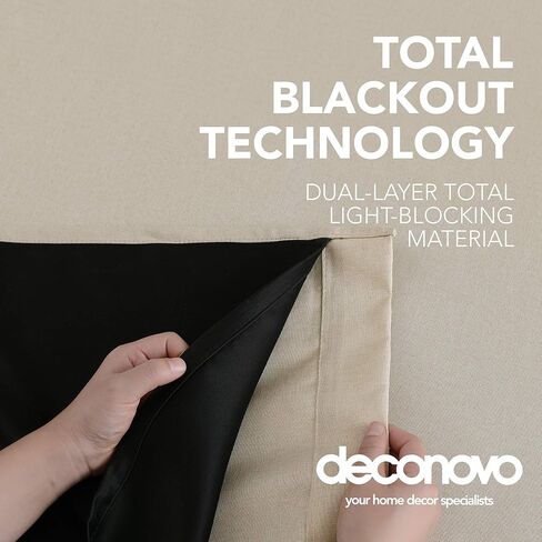 ستائر التعتيم الكاملة من الكتان الصناعي من ديكونوفو مع بطانة سوداء، ستائر بيج معزولة حراريًا وكفاءة في استخدام الطاقة لغرفة المعيشة (52 × 63 بوصة، لوحتان) in Kuwait
