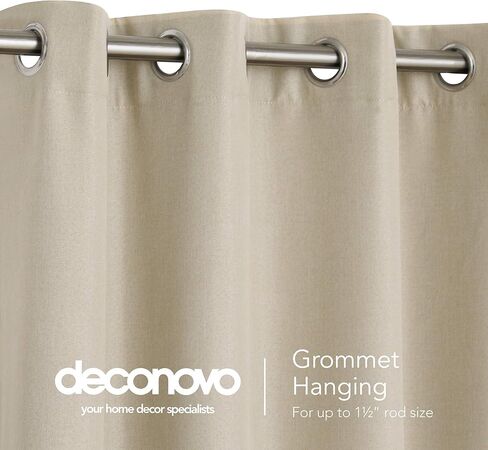 ستائر التعتيم الكاملة من الكتان الصناعي من ديكونوفو مع بطانة سوداء، ستائر بيج معزولة حراريًا وكفاءة في استخدام الطاقة لغرفة المعيشة (52 × 63 بوصة، لوحتان) in Kuwait