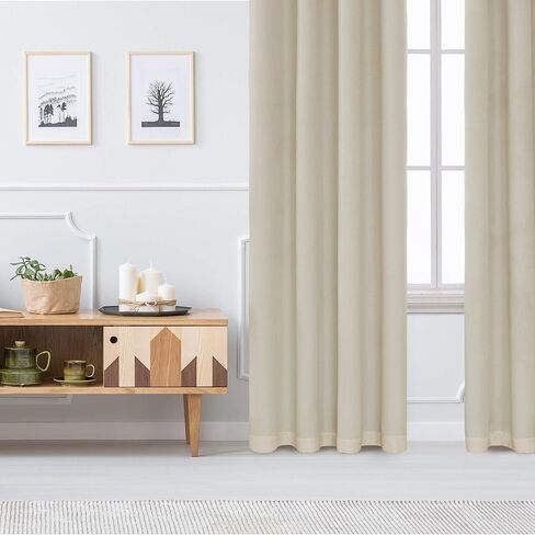 ستائر التعتيم الكاملة من الكتان الصناعي من ديكونوفو مع بطانة سوداء، ستائر بيج معزولة حراريًا وكفاءة في استخدام الطاقة لغرفة المعيشة (52 × 63 بوصة، لوحتان) in Kuwait