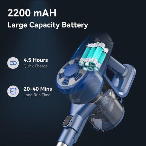 Cordless Vacuum Cleaner, Ultra-Lightweight Stick Vacuum with 2200 mAh Battery, 40 Mins Max Runtime, Powerful Suction, Rechargeable Vacuum Cleaners for Home, Carpet, Hard Floor, Pet Hair, N3S in Saudi Arabia