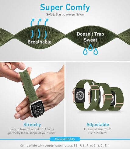 أحزمة ساعة أبل من النايلون للجنسين - iWatch 1/2/3/4/5/6/7/8/9/SE/Ultra 2 حزام لـ 38 ملم/40 ملم/41 ملم/42 ملم/44 ملم/45 ملم/49 ملم - 1/4/6 /8 مجموعة متنوعة من المنتجات in Kuwait
