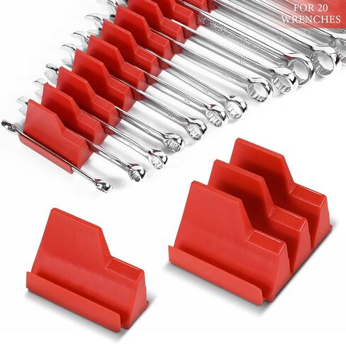 Magnetic Wrench Organizer for Tool Box, Easy Accessibility Magnetic Wrench Holder for 20 Wrenches, Wrench Organizers Fit Size Range 6mm to 38mm or ¼" to 1 ½", Perfect for Garage and Workshop, Red in Saudi Arabia