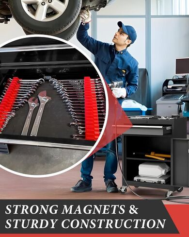 Magnetic Wrench Organizer for Tool Box, Easy Accessibility Magnetic Wrench Holder for 20 Wrenches, Wrench Organizers Fit Size Range 6mm to 38mm or ¼" to 1 ½", Perfect for Garage and Workshop, Red in Saudi Arabia