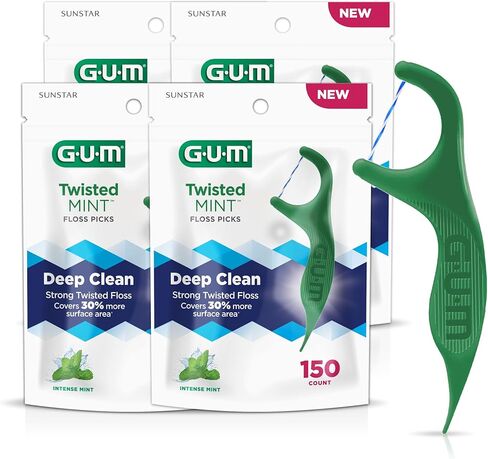 أعواد خيط تنظيف الأسنان بالنعناع من GUM - خيوط ملتوية، خيط تنظيف مقاوم للتمزيق، مقبض سهل الإمساك، 90 قطعة. (عبوة من 3) in Kuwait