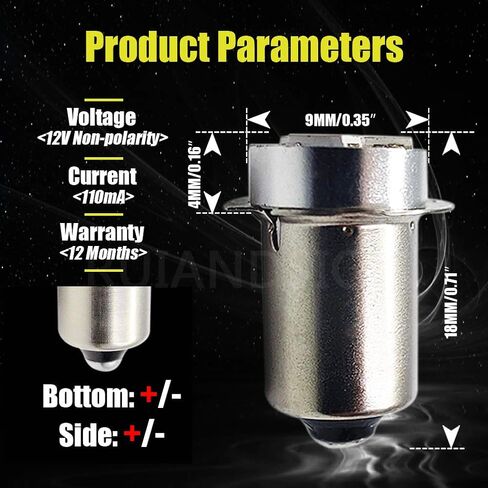 Ruiandsion 2pcs P13.5S LED Bulb 3V White 2835 3SMD Chips LED Bulb Upgrade for Flashlights Torch Light,Non-Polarity in Kuwait