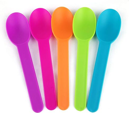 Disposable Mixed Corlor Eco-Friendly Plastic Spoons Frozen Yogurt Ice Cream Spoons,Frozen Dessert Spoons 50 Count in Saudi Arabia