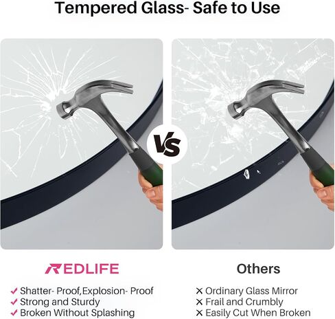 مرآة حائط مستديرة من الزجاج المقسى من Redlife، مقاس 30 × 30 بوصة، مرآة معلقة دائرية مزخرفة لديكور الحائط، وغرفة المعيشة، والحمام، والزينة، والمدخل - إطار من سبائك الألومنيوم الأسود، عنصر واحد in Saudi Arabia