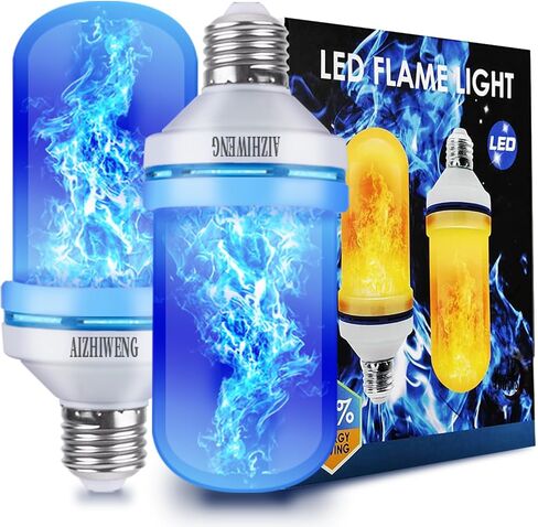 مصابيح إضاءة لهب LED، 4 أوضاع لمبات إضاءة الحريق، لمبة لهب قاعدة E26، زينة عيد الميلاد للمنزل الداخلي والخارجي، مصابيح أضواء عيد الميلاد (أزرق، عبوتان) in Kuwait
