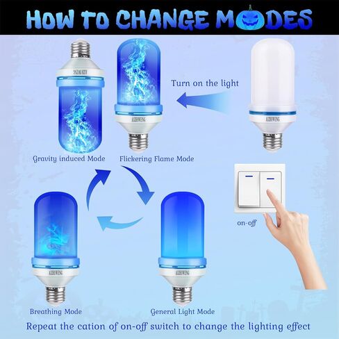 مصابيح إضاءة لهب LED، 4 أوضاع لمبات إضاءة الحريق، لمبة لهب قاعدة E26، زينة عيد الميلاد للمنزل الداخلي والخارجي، مصابيح أضواء عيد الميلاد (أزرق، عبوتان) in Kuwait