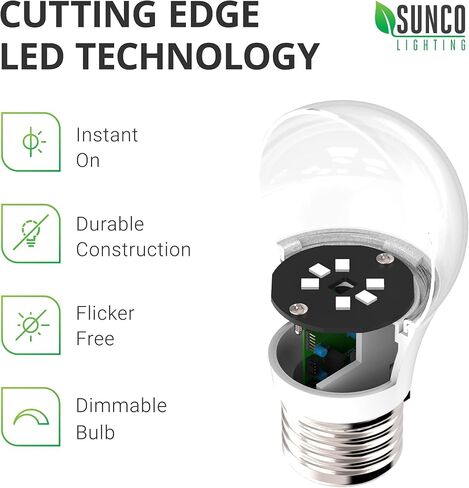 Sunco 10 Pack A15 LED Ceiling Fan Candelabra Light Bulbs E26 Medium Base CRI92 6000K Daylight Deluxe 8W Equivalent 60W, 800 Lumens, Waterproof Super Bright Appliance Indoor Outdoor UL in Saudi Arabia